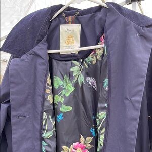 Joules Blue Trench Coat with Floral Lining